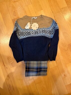 Kids Fair Isle Crewneck Sweater in Navy and Camel